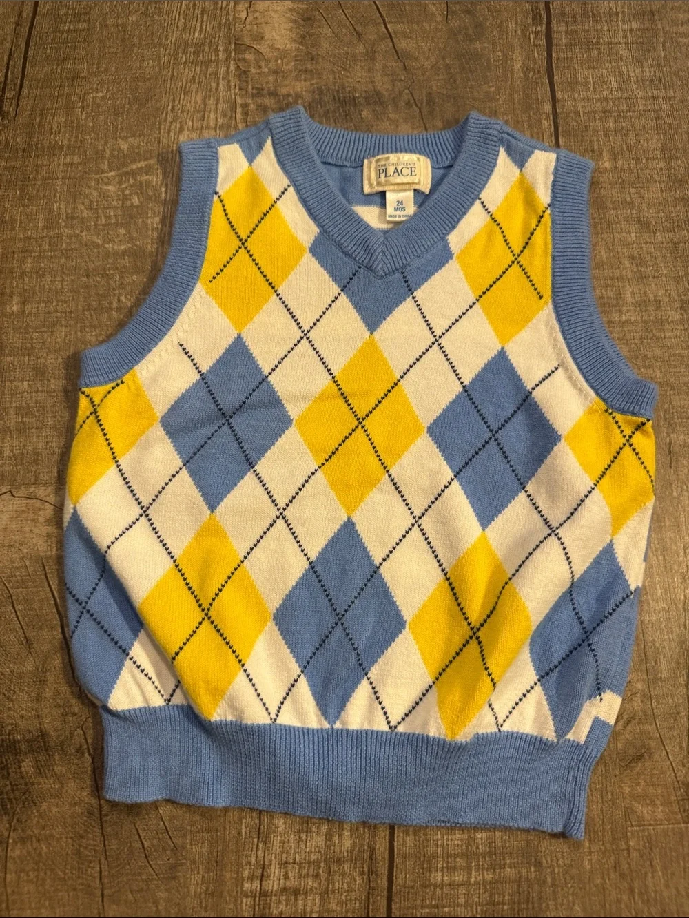 5/$15  Children's Place Blue, Yellow & White  V-Neck Sweater Vest size 24 months